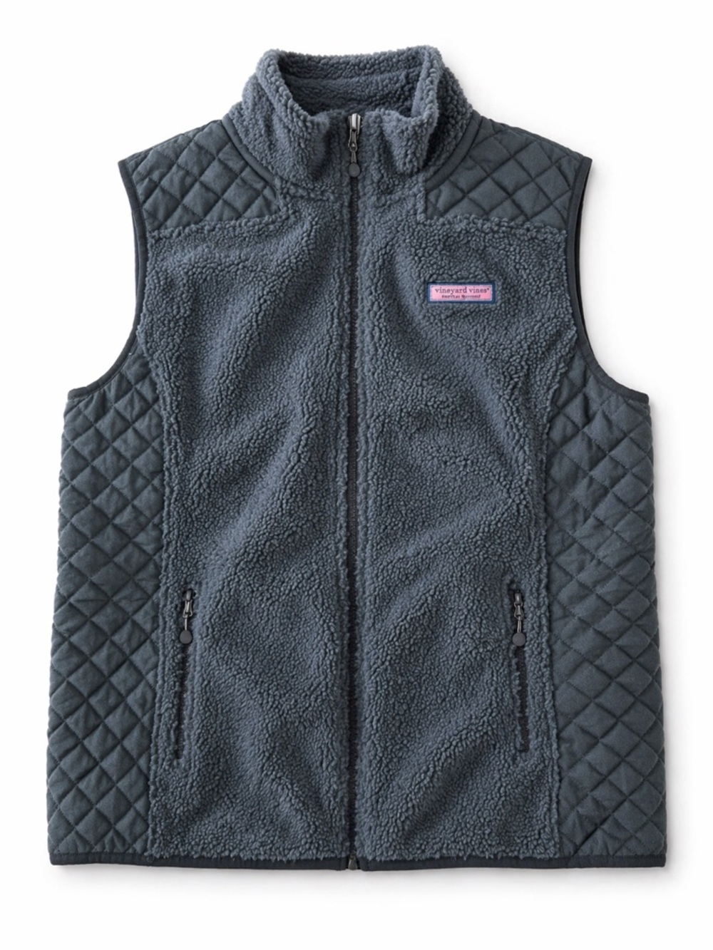 Vineyard Vines Sherpa Fleece Quilted Vest Preppy Gray Full Zip Medium - Picture 1 of 12